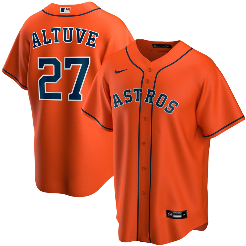 2020 MLB Men Houston Astros #27 Jose Altuve Nike Orange Alternate 2020 Replica Player Jersey 1